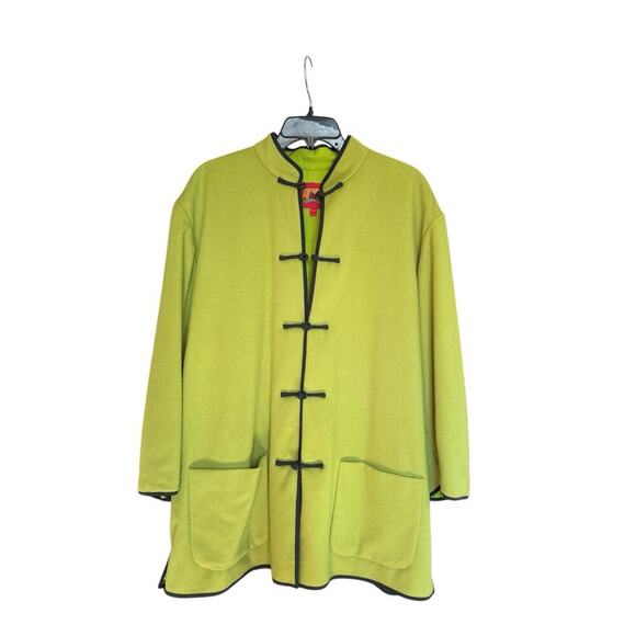 Shanghai Tang 100% Cashmere Lime Green Coat Jacket WMN's 44.100% Silk Lining - Picture 1 of 15